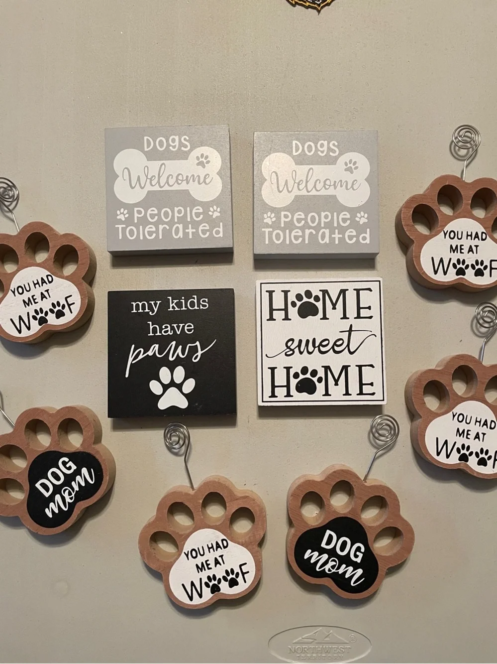 Dog Paw Wall Art Set - Black, White, and Brown 10pc New